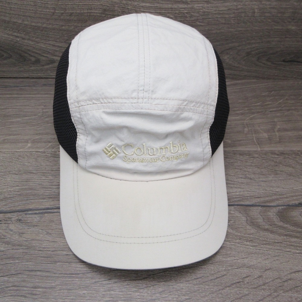 Vintage Columbia Hat Cap White Black Strap Back Hiking Gorpcore Mesh Running